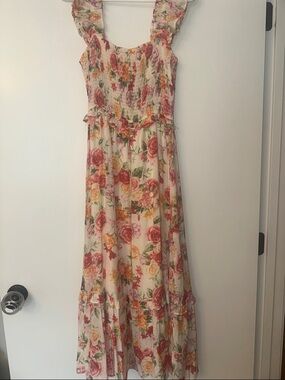 mine Floral Maxi Dress in Cream, Pink, Yellow and Green